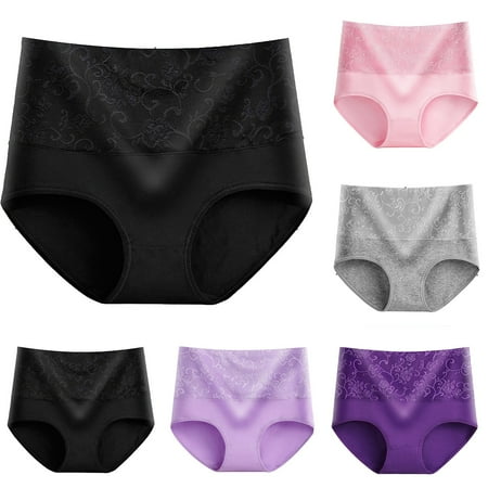 Jalioing 5PCS Cotton Panty for Women Stretch High Waist Underwear Oversized Panties 5 Pack Briefs L-3XL (3X-Large  Pink)
