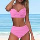 thumbnail image 5 of MKLEKYY Trajes De Baño Mujer Curvy Women High Waisted Bikini Sexy Push Up Two Piece Swimsuits Vintage Swimsuit Two Piece Retro Ruched High Waist Print Bikini Set 1961, 5 of 6