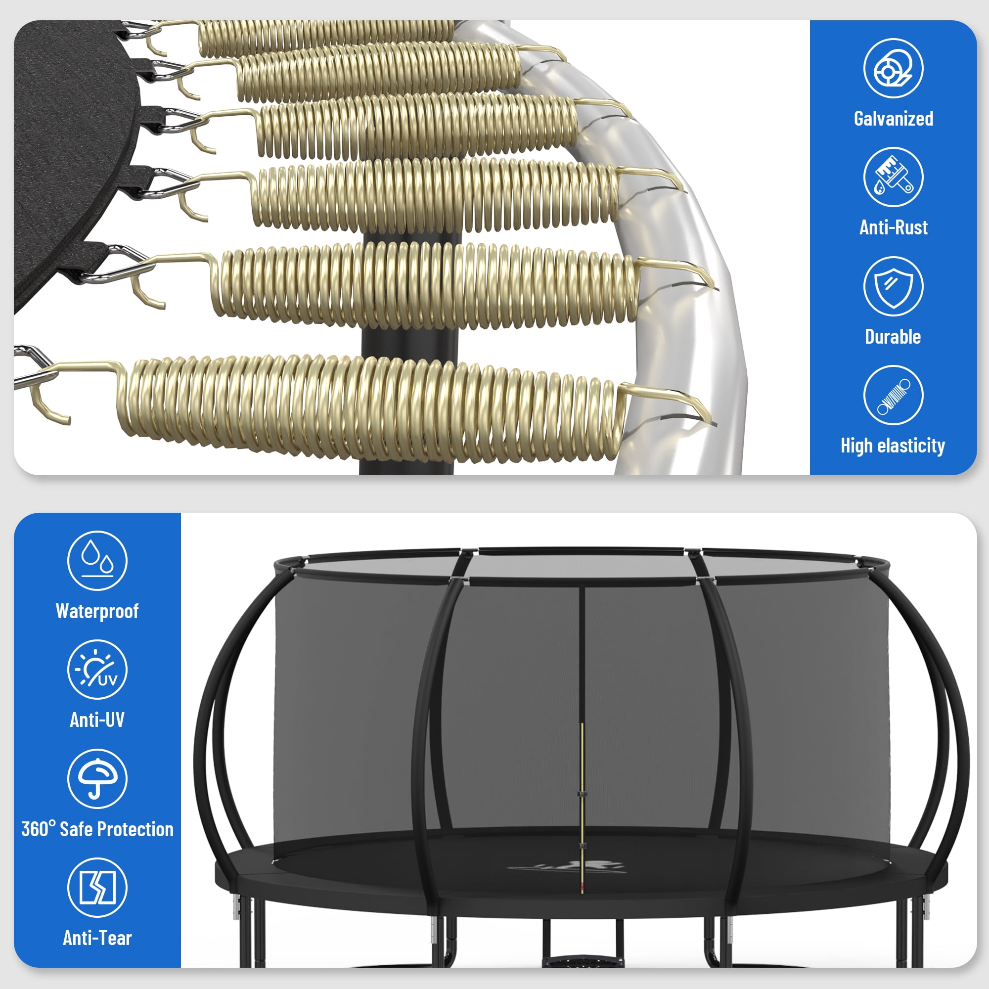 Betisef 14 FT Recreational Trampoline W/ Safety Enclosure Net – Indoor & Outdoor Use, Round Trampoline For Kids Black