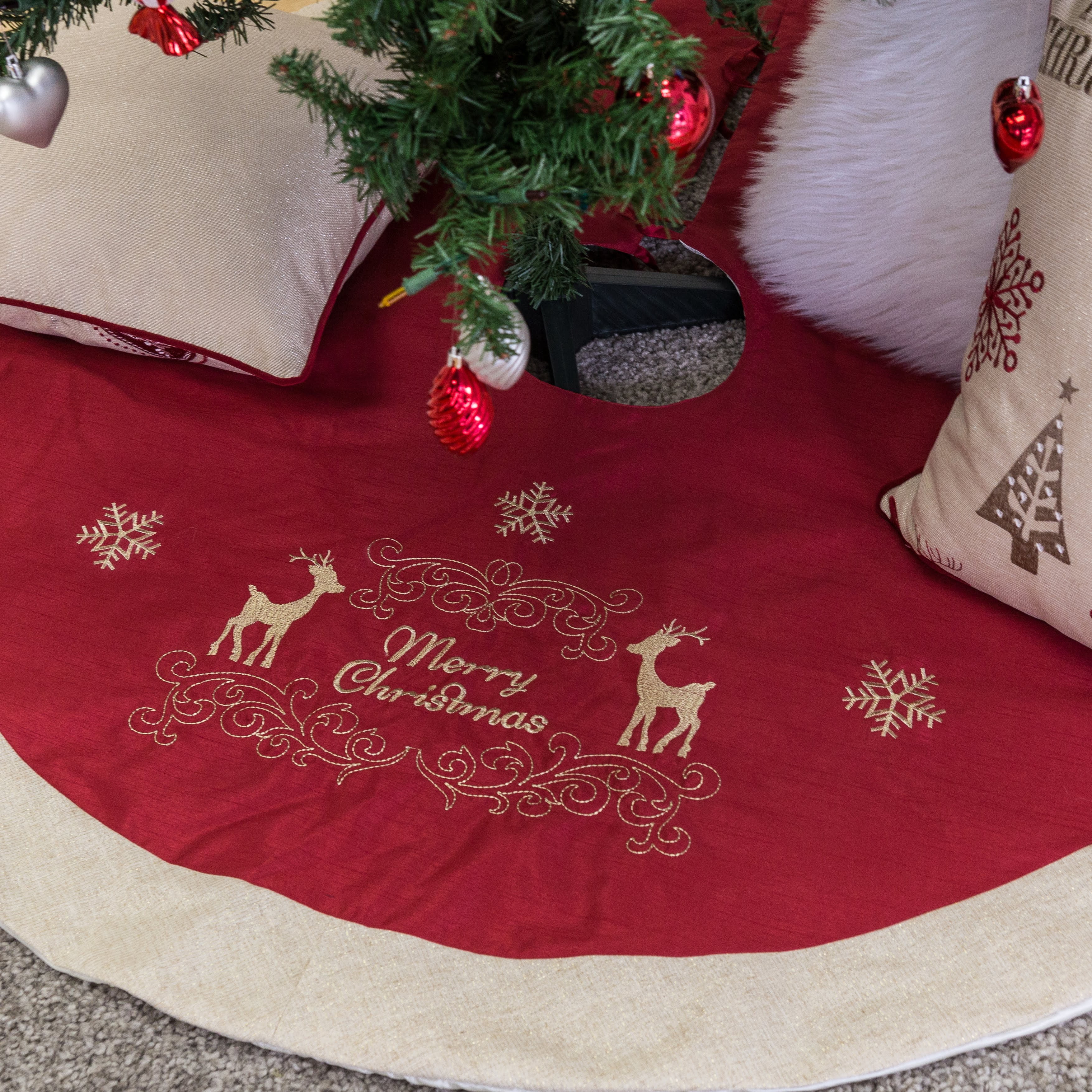 Merry Christmas 56 in. Red Christmas Tree Skirt