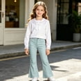 thumbnail image 2 of CAIVO Girls Casual Solid Color Flare Leg Pants For Kids Easy Comfort Everyday Wear Relaxed Fit Lovely Trousers, 2 of 7