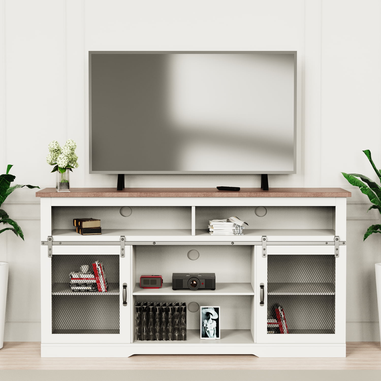 Tolead TV Stand with Sliding Barn Door, Entertainment Center Up to 65