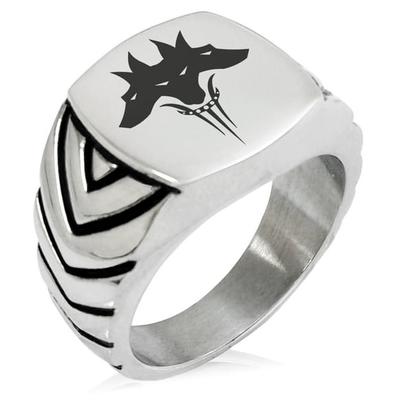 Stainless Steel Greek Mythology Cerberus Chevron Pattern Biker Style Polished Ring