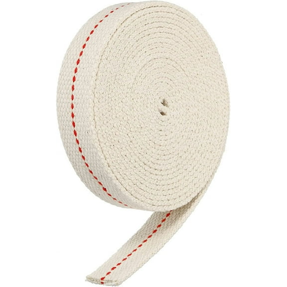Oil Lamp Wick 3/4 Inch Flat Wide 10 Foot Cotton Lanterns Wick with Red Stitch for Kerosene Burner Lighting