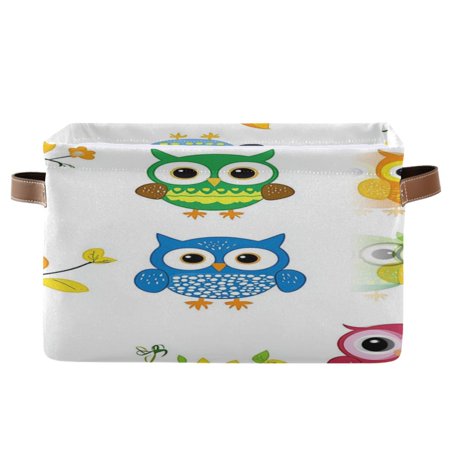 Clipart with Cute Owls Foldable Storage Basket Canvas Fabric Foldable Storage Bins with Handles Open Home Storage Bins Boxes for Toy Book Shelf Closet Baskets