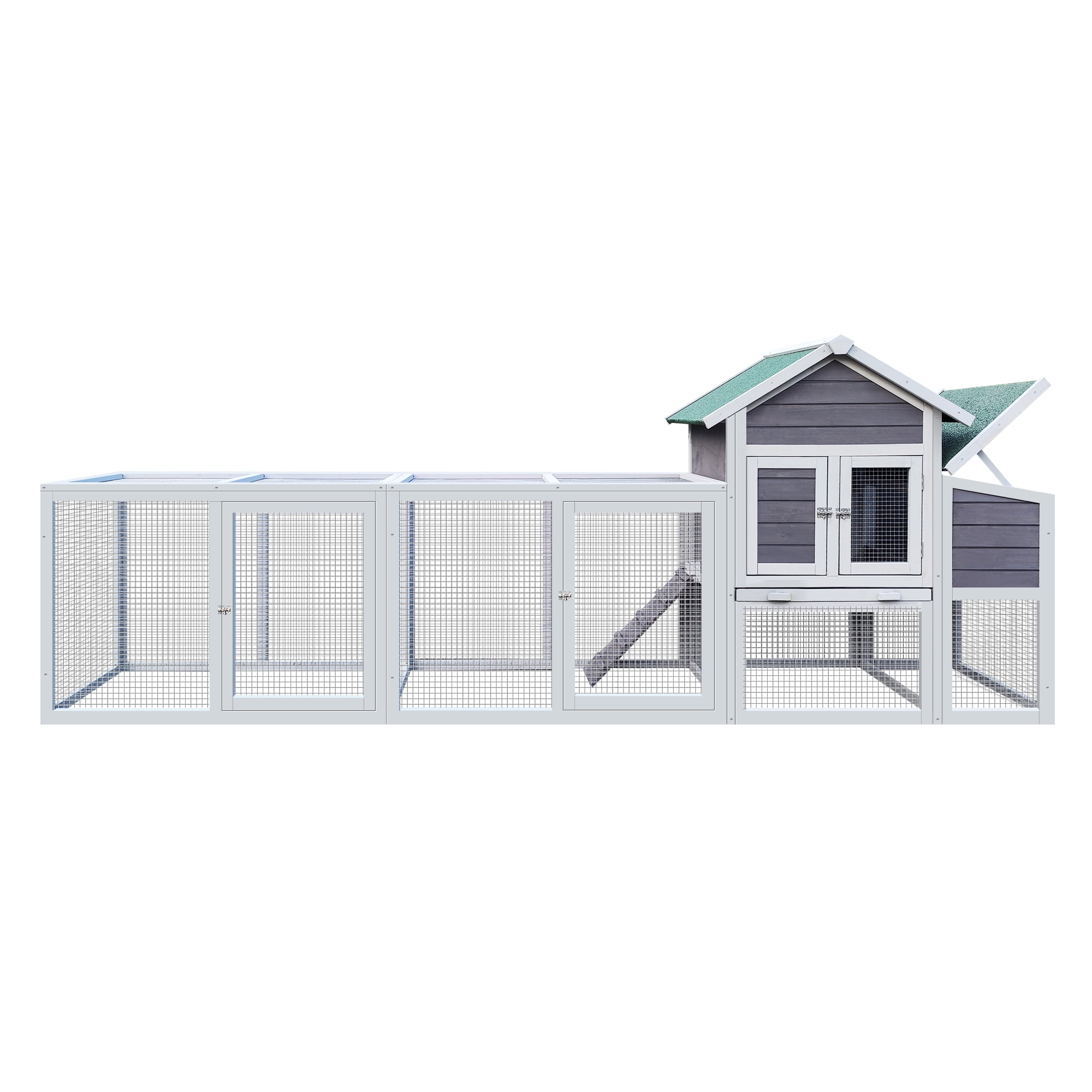 122" Large Gray Wood Chicken Coop Hen House Pet Rabbit Hutch Wooden Pet Cage Backyard with Nesting Box