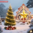 thumbnail image 4 of Elegant Metal Hanging Christmas Tree Wind Spinner - Intricate Red & Gold Patterns Golden Star Top Perfect for Yard & Garden Decor, 4 of 7