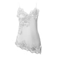 thumbnail image 4 of Women's Spaghetti Strap Satin Silk Camisole Trendy Deep V Neck Lace Tank Tops Summer Sleeveless Irregular Hem Cami Tshirts Z01_White1 XXL, 4 of 5