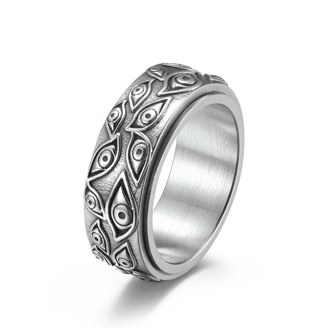 Anillo Ojo de Dios de acero inoxidable para hombre, banda que todo lo ve, Plata Vint