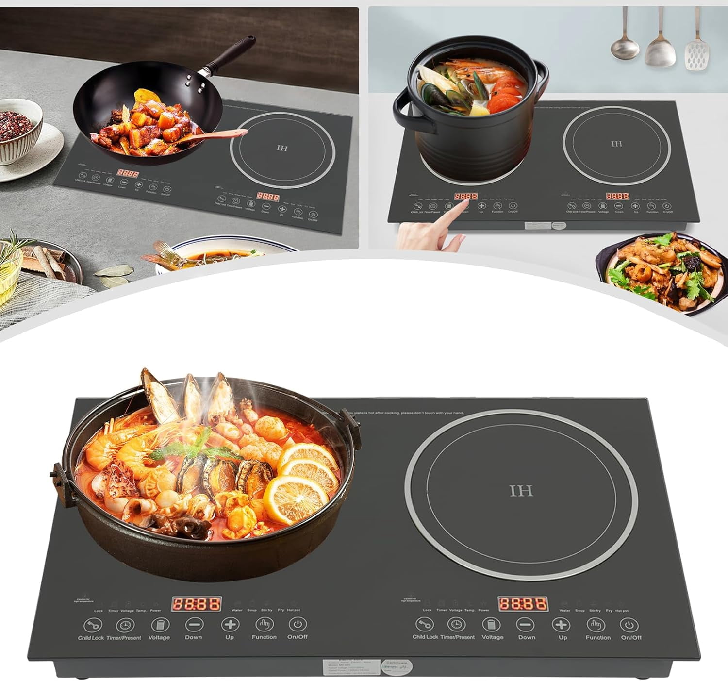 2400W Electric Stove Portable Countertop Induction Cook Top Double,Electric Hot Plate Dual Control Infrared Cook Top for Flat-Bottomed Magnetic Pans/Containers