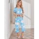 thumbnail image 4 of Conjunto de pijama Ekouaer de manga corta de algodón para mujer con pantalones capri, 4 of 6