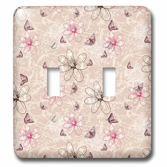 3dRose, Pretty Pink and Deep Purple Flowers and Butterflies, double toggle switch
