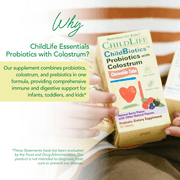 ChildLife Essentials ChildBiotics Probiotics with Colostrum: Gut Health Support for Kids, Natural Mixed Berry Flavor, 92 Chewable Tablets