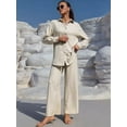 thumbnail image 3 of Women'S Summer Long Suit Two-Piece Shirt Top Trousers Casual Beach Vacation Two-Piece Sportswear  S, 3 of 8