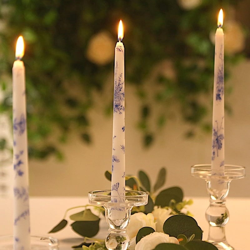 BalsaCircle 12 pcs Blue 10" tall French Toile Wax Taper White and Blue Unscented Candles Wedding Birthday Events Reception Catering Party Home Decorations Supplies