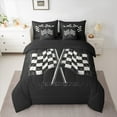 thumbnail image 2 of Feelyou Checkered Flag Teens Bedding Comforter Set 7 Pieces, Black White Buffalo Plaid Full Bedding Set, Modern Race Car Sports Reversible Fitted Sheet Flat Sheet, Luxury Bedroom Decor, 2 of 7
