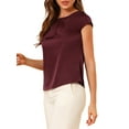 thumbnail image 4 of INSPIRE CHIC Women's Cap Sleeve Silky Blouse Round Neck Pleated Casual Elegant Top, 4 of 7