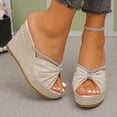 thumbnail image 5 of Fiaer Wedges Rhinestone Platform Sandals for Women Summer Bow Plus Size Open Toe Sandals Vacation Beach Boho Sandals Beige 8, 5 of 9