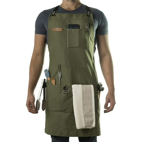 JZROCKER Stenffy Cotton Canvas Aprons,Multiple Pockets,Adjustable Back Weight Apron,BBQ and Aprons for men
