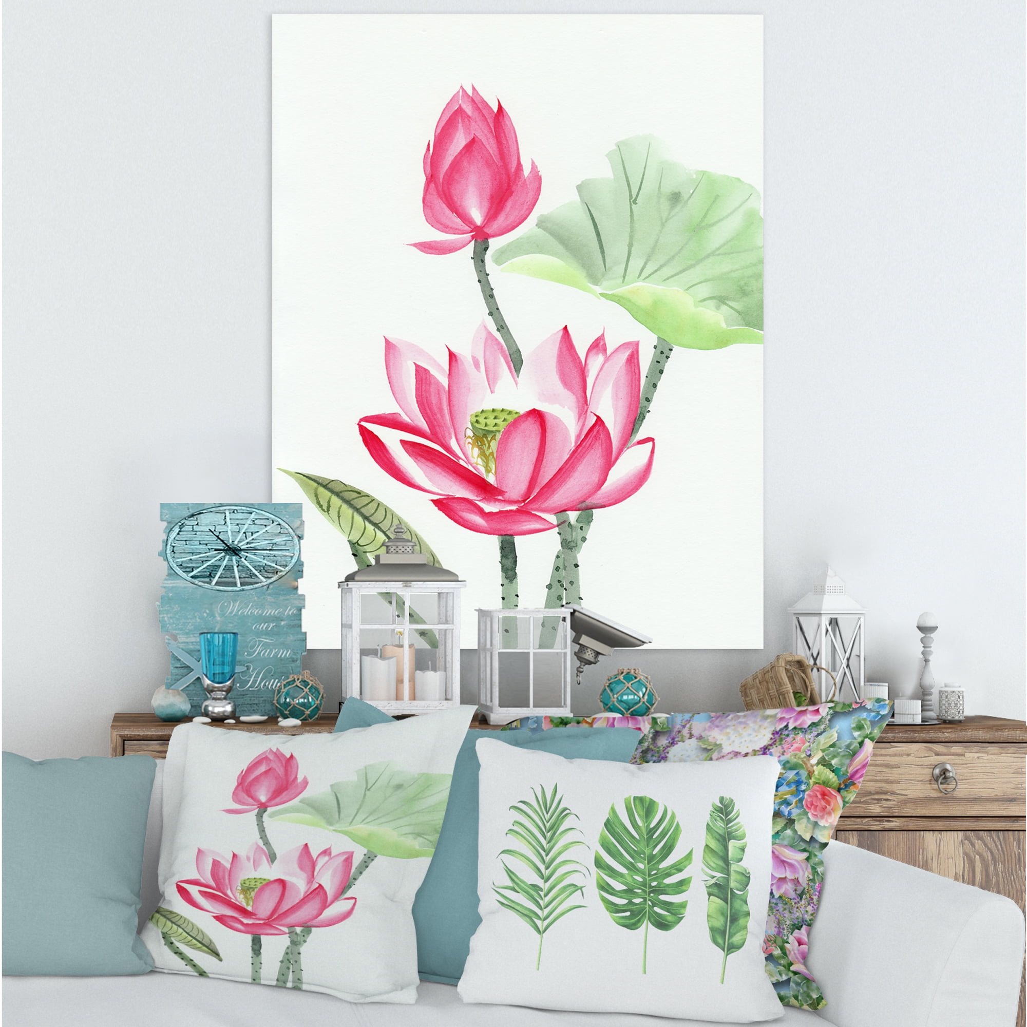 Designart ' Ancient Pink Lotus Flower ' Traditional Canvas Wall Art Print