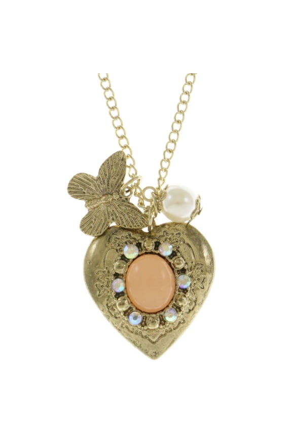 Heart Butterfly Adjustable Pendant-Necklace Multicolor & Gold-Tone