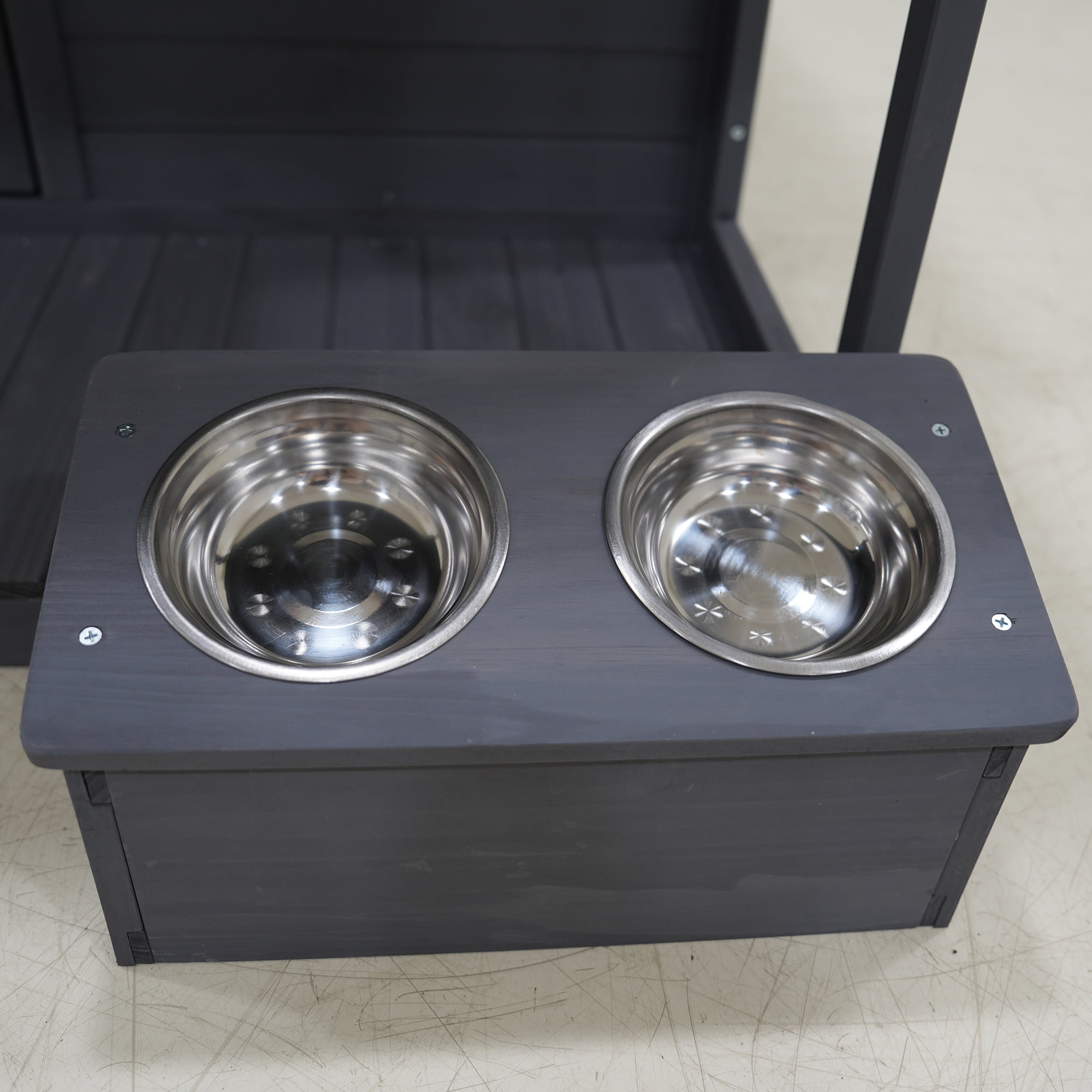 Pefilos 44" Wooden Dog House Outdoor Large Dog Kennel Weatherproof with Small Doors that Can Be Locked, Terrace for Small to Medium Dogs, Gray Pefilos 44" Wooden Dog House Outdoor Large Dog Kennel Weatherproof with Small Doors that Can Be Locked, Terrace for Small to Medium Dogs, Gray