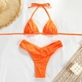 thumbnail image 5 of lcziwo Weekly Sales Women's Triangle Halter Bikini Set Summer Spaghetti Straps Bras and High Waisted Swim Shorts 2 Piece Outfits Casual Ruched Swimsuit Orange S, 5 of 7