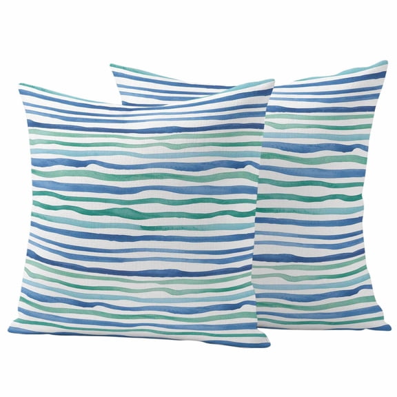 2 Pack Outdoor Waterproof Throw Pillow Covers,Oceans Style Striped Decorative Square Pillow Case Patio Pillowcases for Chair Couch Sofa 16x16in