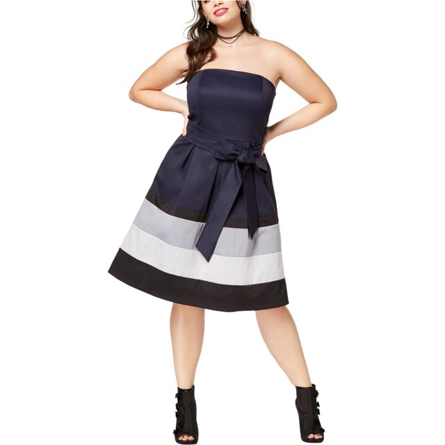 City Chic Vestido sin tirantes con bloques de colores para mujer, azul, M/18W