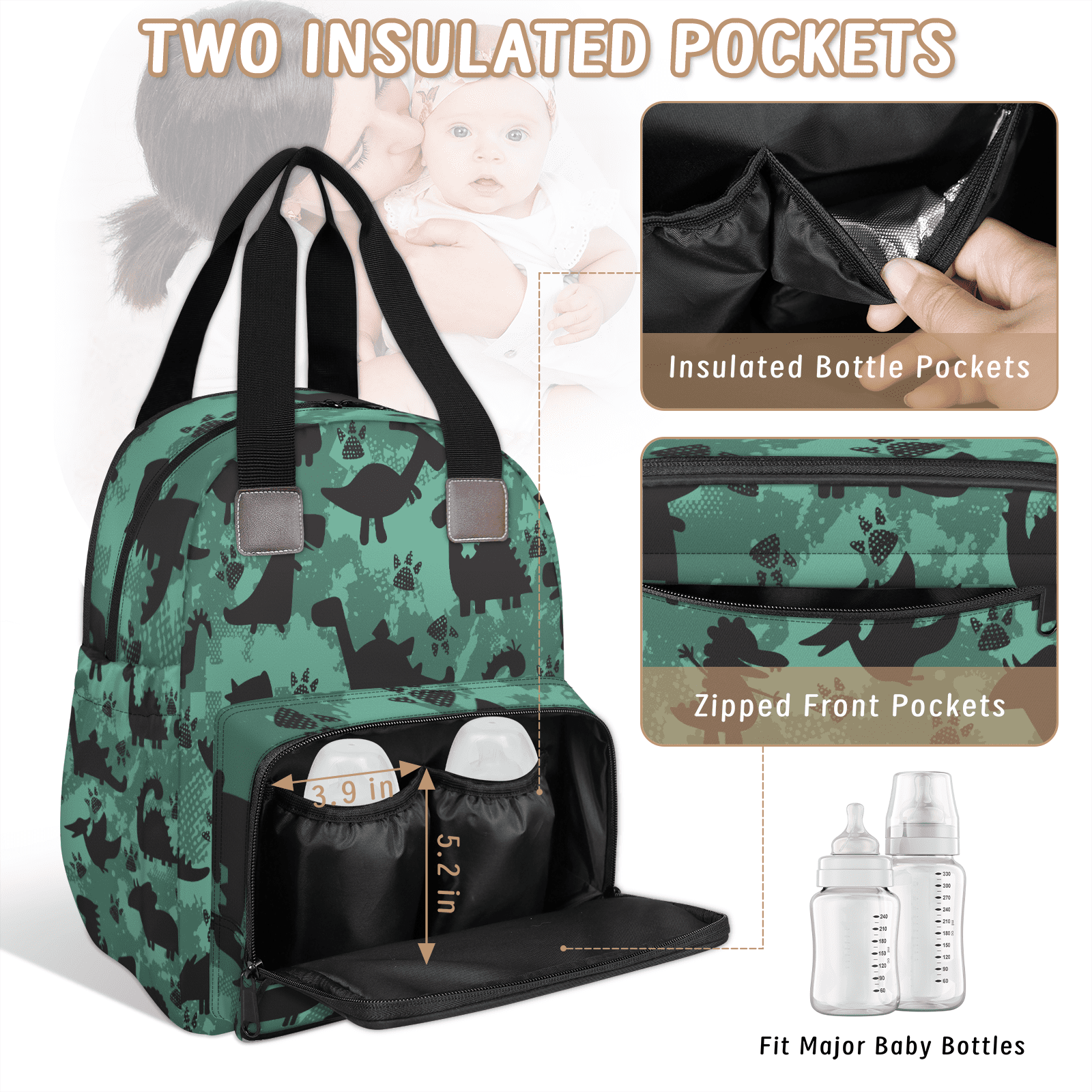 Diaper Bag Backpack for Dad Mom,Modern Baby Bag with Insulated Bottle Pocket,Large Diaper Bags Unisex for Travel
