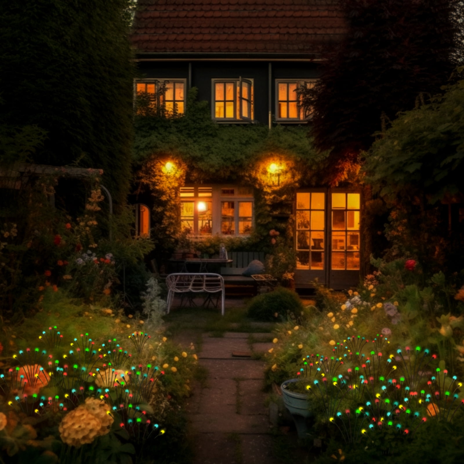4 Pack Solar Firefly Light for Outdoor Garden Landscape Path Lights with Remote Control, Multi-Color