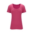 thumbnail image 4 of Plain T Shirts for Women Summer Short Sleeve U Neck Stretch Slim Fitted Tshirts Base Layer Solid Basic Tees, 4 of 6