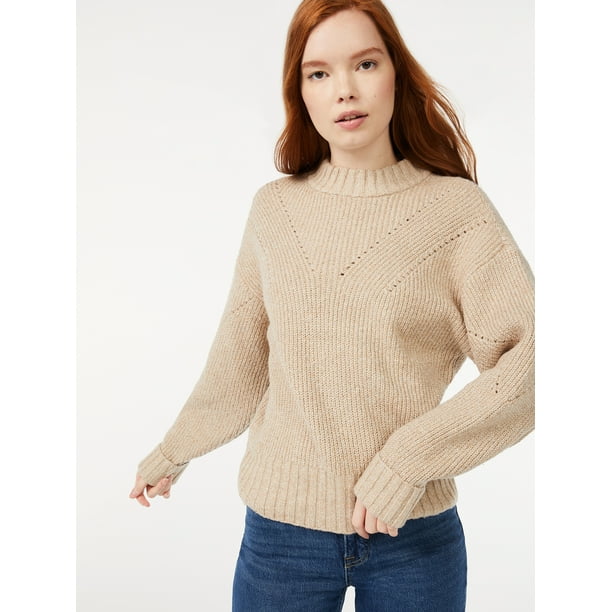 Free Assembly Women's Oversized Mock Neck Pointelle Sweater - Walmart.com