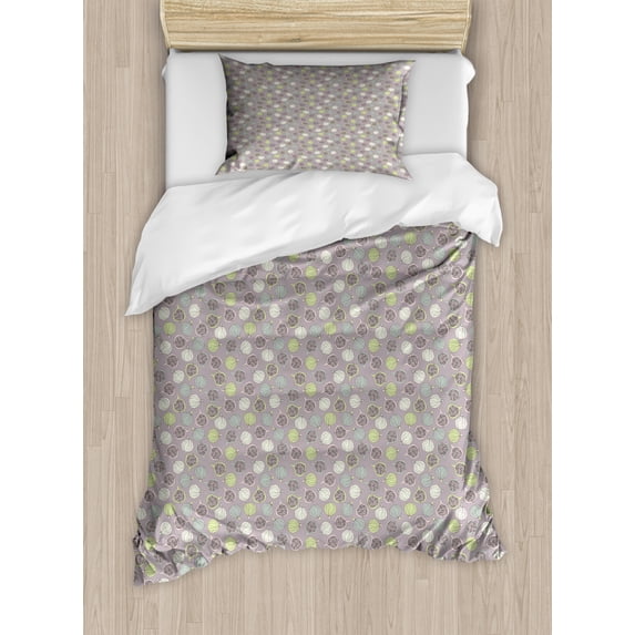 Fruit Duvet Cover Set Twin Size, Pastel Colored Composition of Sliced Figs with Seeds Tasty Flowering Plants, Decorative 2 Piece Bedding Set with 1 Pillow Sham, Multicolor, by Ambesonne