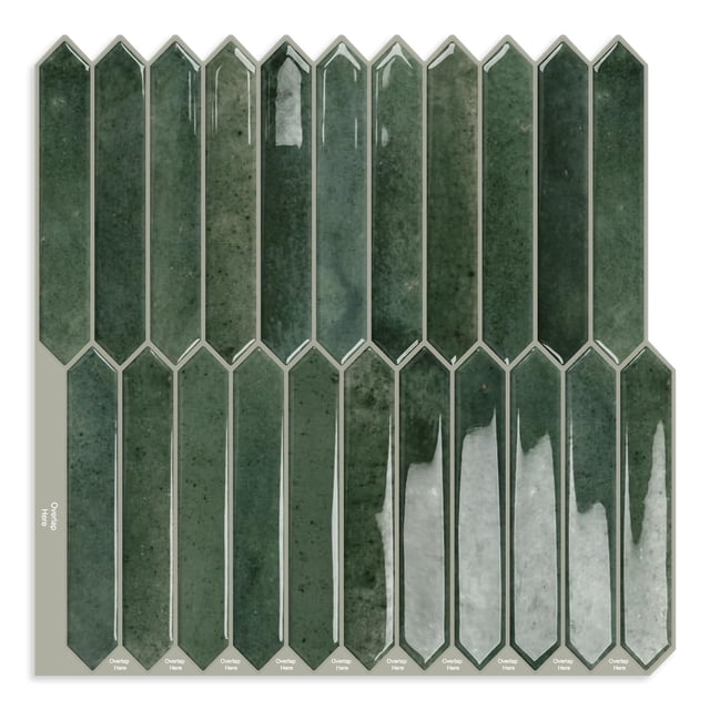 Backsplash Tile MOONFUN, vinilo hexagonal largo, verde, 10 unidades