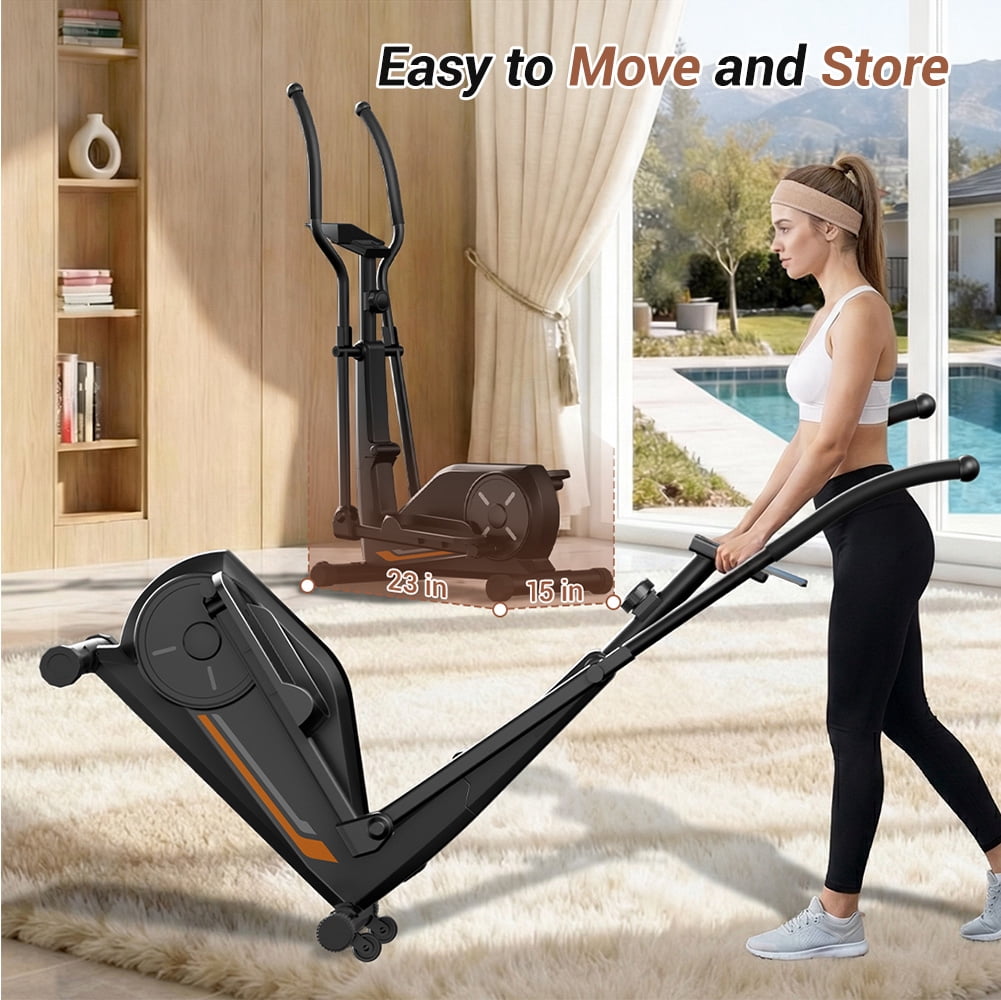 LEZEE Magnetic Drive Elliptical Machine for Home – 8 Resistance Levels, 12" Stride, LCD Display & 330 lb Capacity