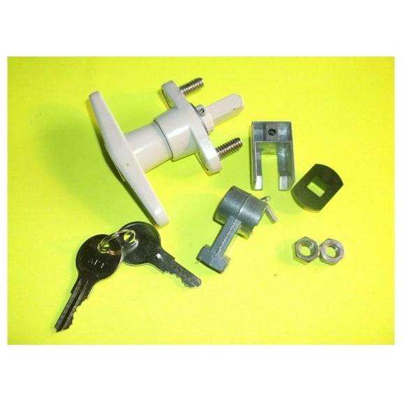 T-Handle Shutter Lock Kit - Accordion Storm Shutter Replacement Parts - White - 3" Handle, 1.5" Mounting - Keyed Lock for Security