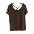thumbnail image 7 of AherBiu Pajama Tops for Women Round Neck Short Sleeve Crossover Back Comfy Tees Basic Layer Undershirts Homewear, 7 of 7