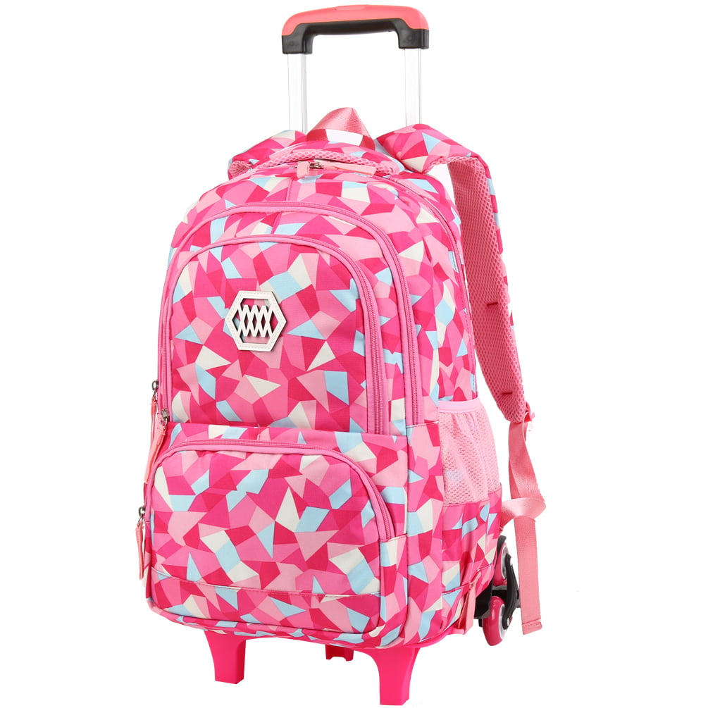 Backpack With Wheels Girls Rolling School Bag Travel Luggage Back Pack 17" Kids 