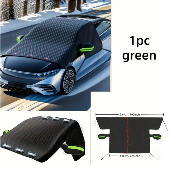 Large Car Windshield Cover for Ice and Snow,Automotive Windshield Snow Covers with Side Window & Rearview Mirror Protector,Winter Magnetic Windshield Frost Cover,Universal-【420g green】