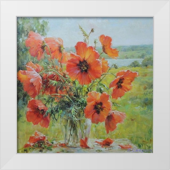 Smirnov, Igor 12x12 White Modern Wood Framed Museum Art Print Titled - Poppies