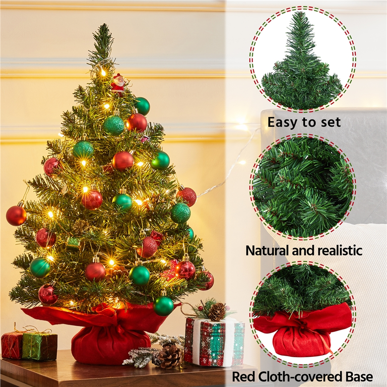 CCINEE 2 Foot Artificial Christmas Tree - Mini Tabletop Tree, Green, Hinged Branches, Metal Stand, 100 Tips