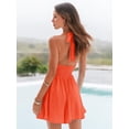 thumbnail image 4 of Summer Womens Sleeveless Halter V Neck Backless Cut Out Casual Party Swing Flared Mini Dress, 4 of 7