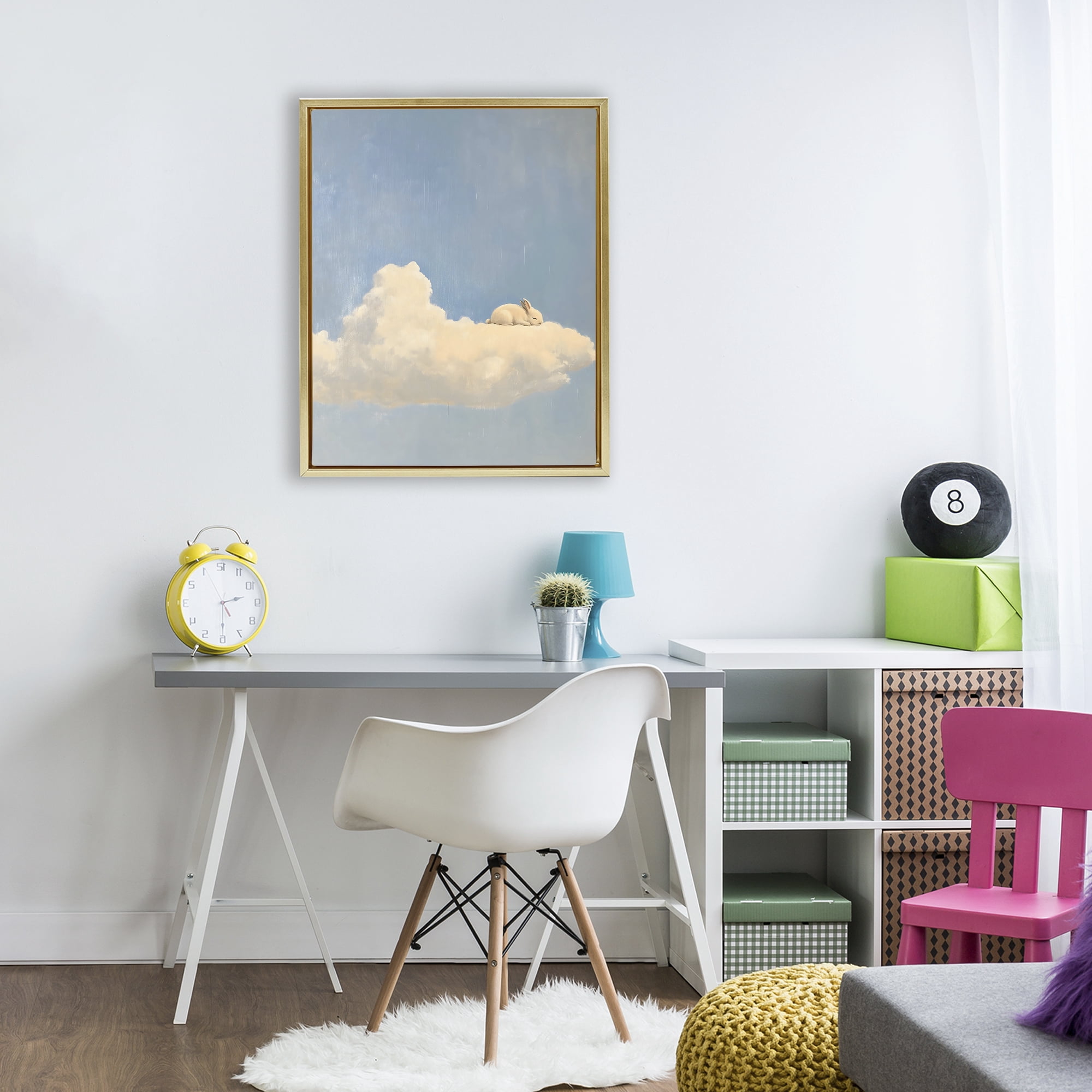 Stupell Industries Sleeping Bunny on Cloud Gold Framed Floater Canvas Wall Art, design by The Prints Vibe