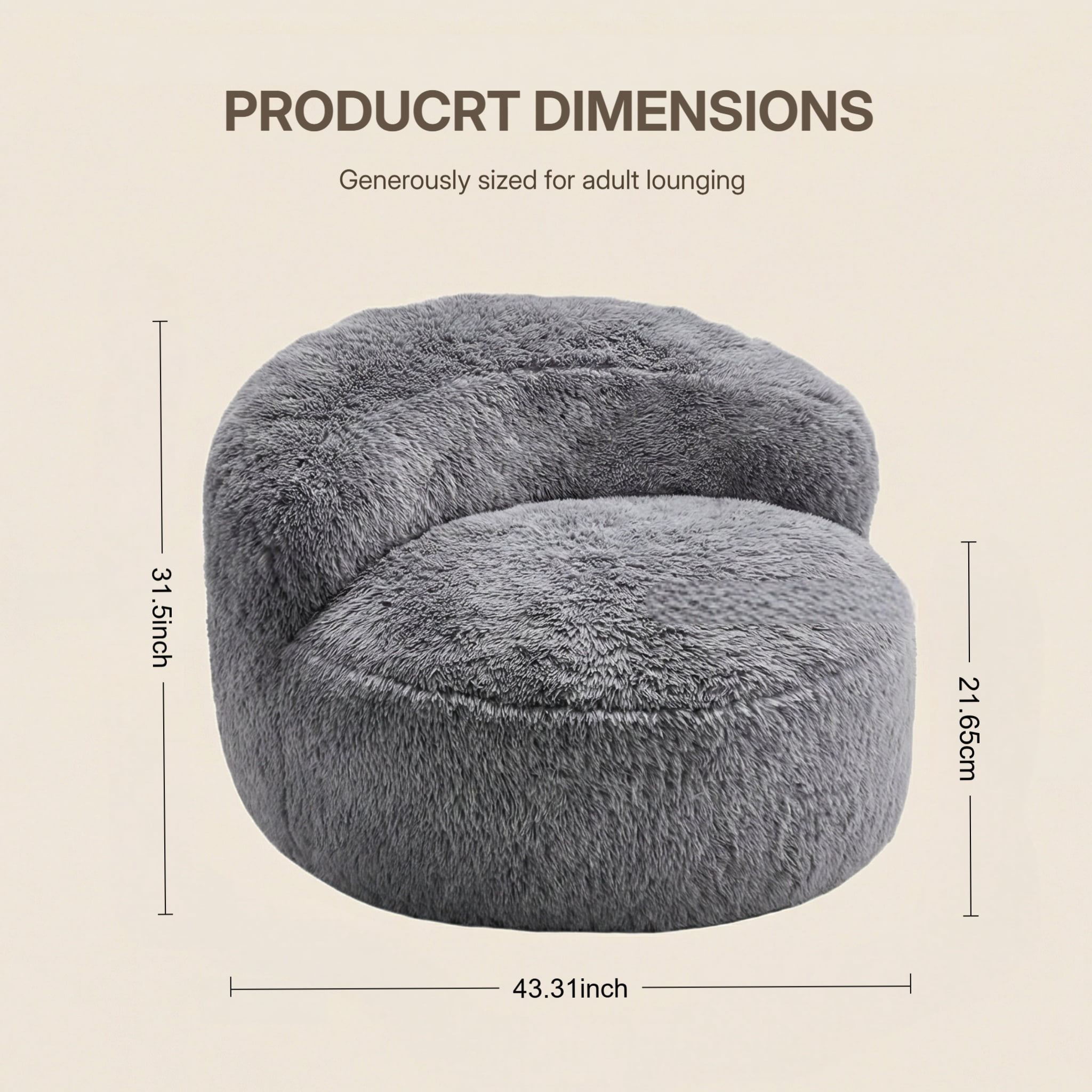 Fulsmile Bean Bag Chair Large Plush Chairs for Adults Giant Beanbag Chair Bean Bag Sofa with Stuffed Memory Foam Oversized Bean Lounger Chair for Reading Gaming Relaxing, Grey