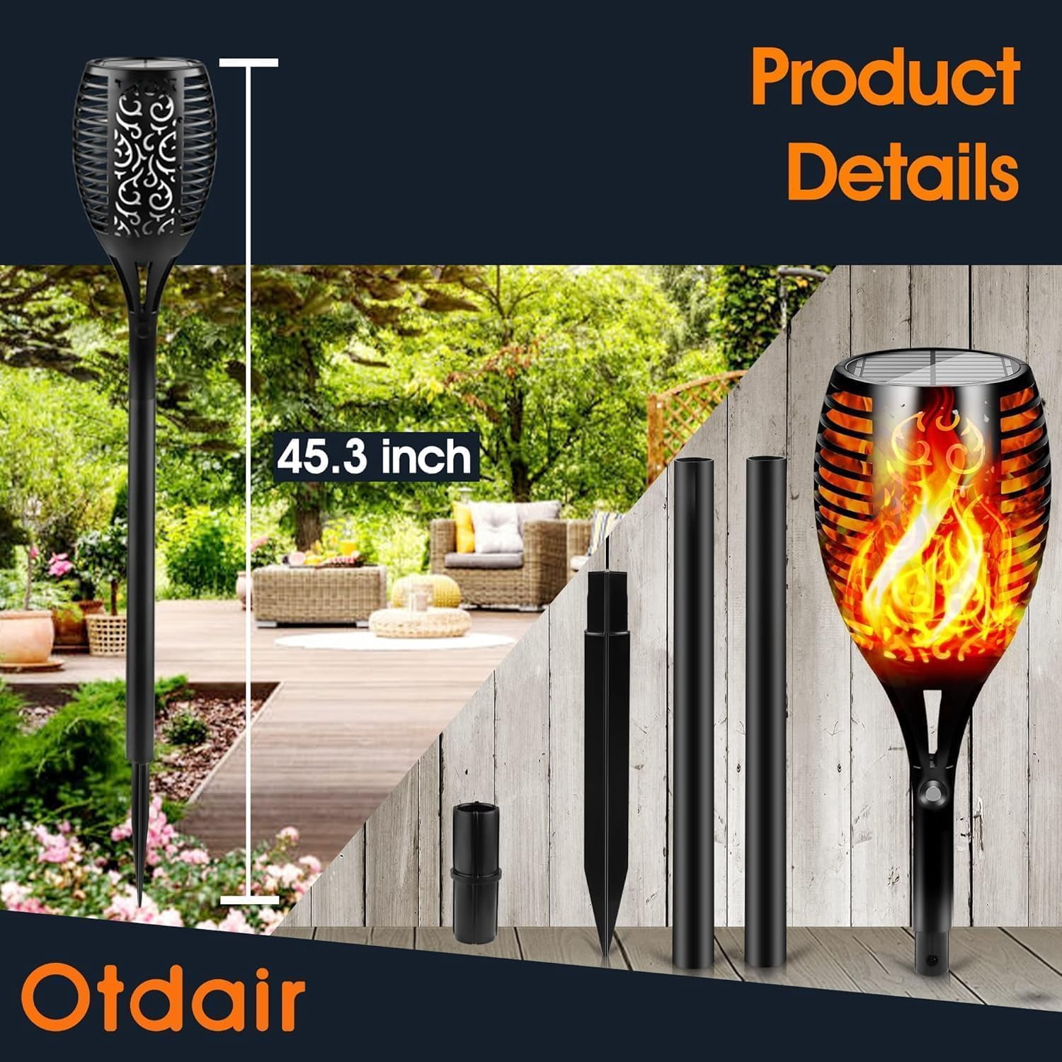 Otdair 96 LED Solar Lights Outdoor Upgraded 6 Pack, 43" Tall & Super Larger Size, Waterproof  Torches for Outside, 2200mAh Solar Solar Torch Light with Flickering Flame for Path Yard Garden