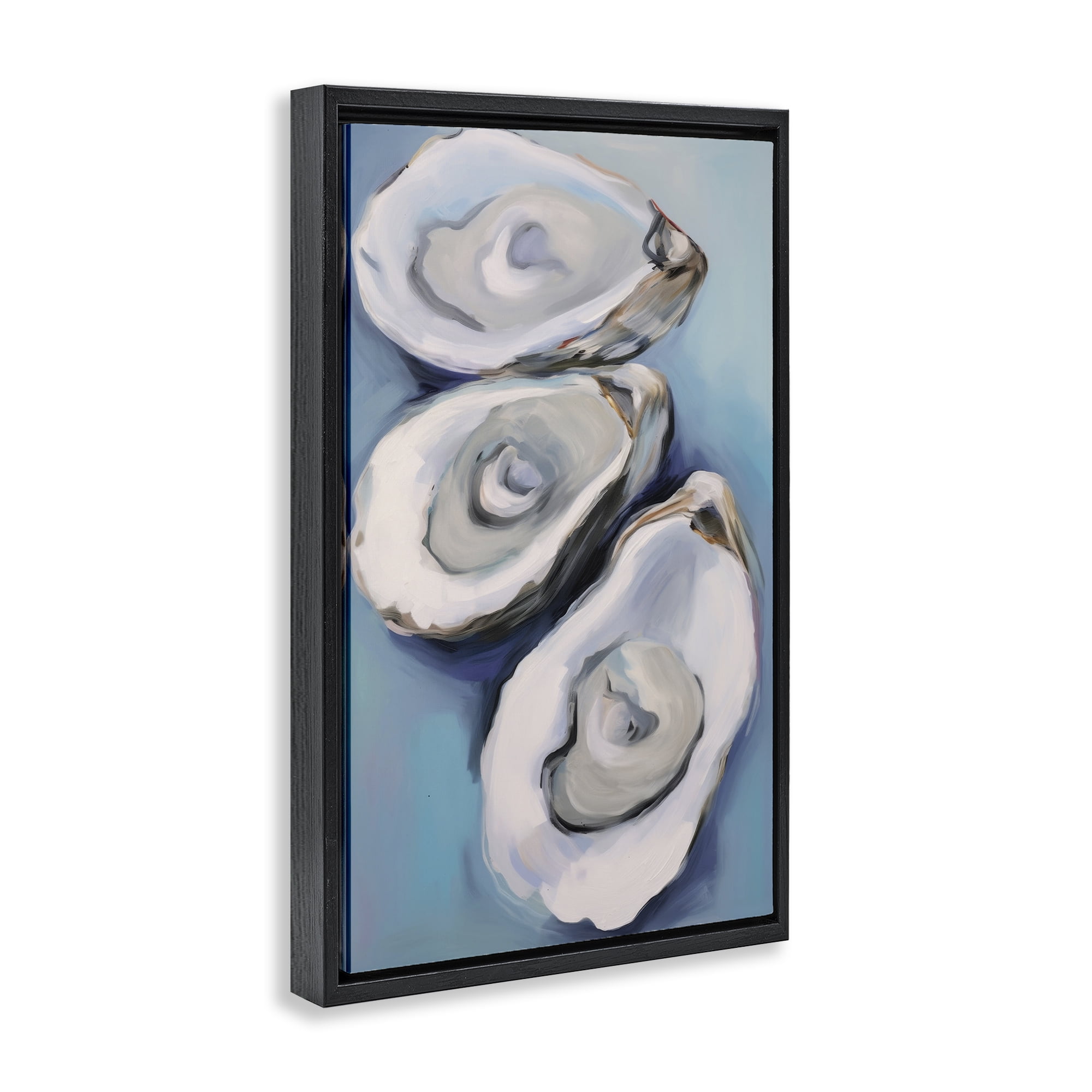 Stupell Industries Oyster Seashell Trio Animals & Insects Painting Black Floater Framed Canvas Art Print Wall Art, 21 x 31