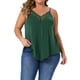 thumbnail image 1 of Camiseta sin mangas de encaje en V para mujeres de tallas grandes 1X verde, 1 of 6