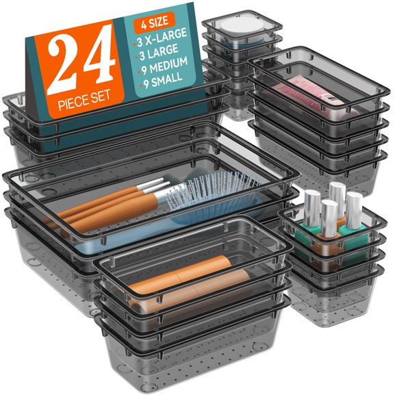Juego organizador de cajones WOWBOX de plástico transparente, 24 piezas