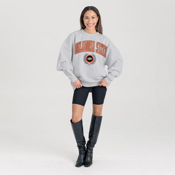Women's Gameday Couture Ash Oklahoma State Cowboys Oversized Tradition Refined Premium Fleece Sweatshirt